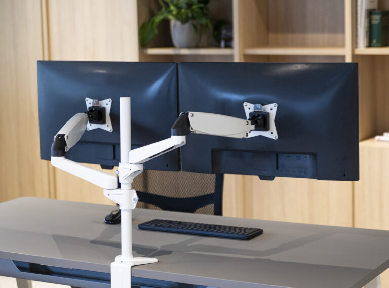 Monitor arm on column 2x White 01 LR